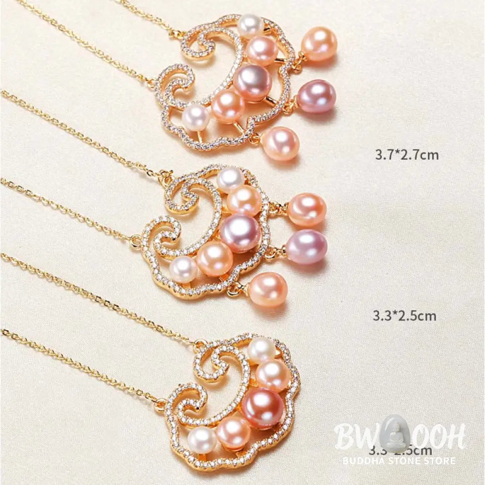 Buddha Stones 18K Gold Plated Natural Pearl Chinese Lock Charm Sincerity Necklace Pendant - BWOOOH - Necklaces &amp;
