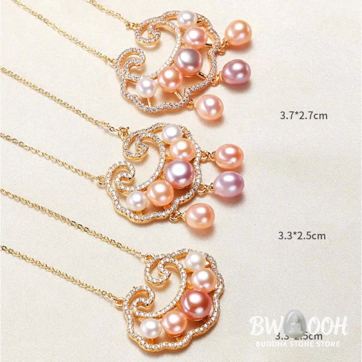 Buddha Stones 18K Gold Plated Natural Pearl Chinese Lock Charm Sincerity Necklace Pendant - BWOOOH - Necklaces &amp;