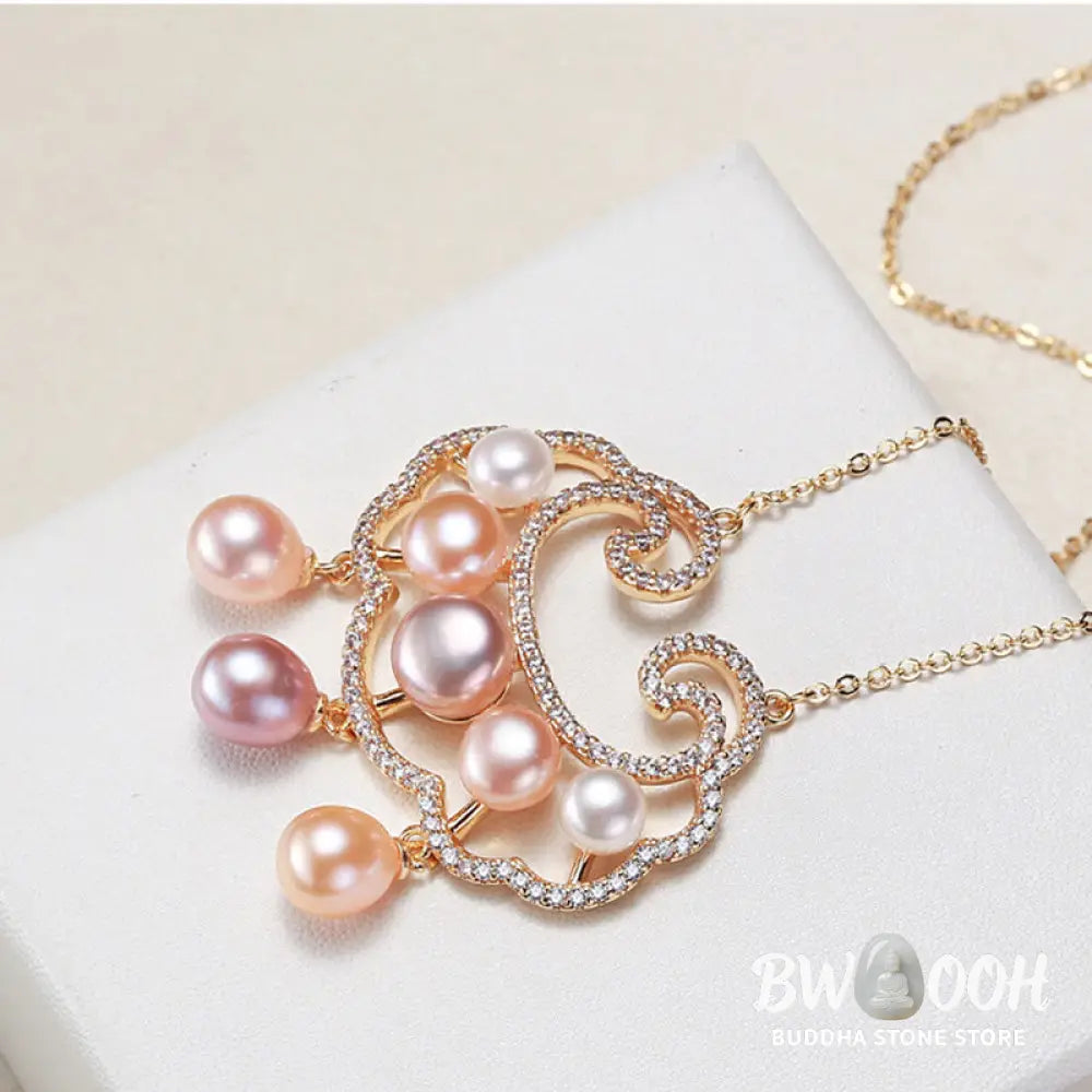 Buddha Stones 18K Gold Plated Natural Pearl Chinese Lock Charm Sincerity Necklace Pendant - BWOOOH - Necklaces &amp;