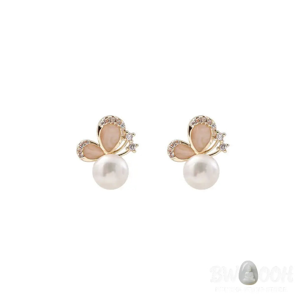 Buddha Stones 18k Gold Plated Pearl Butterfly Love Freedom Stud Earrings - Pearl Butterfly - Earrings