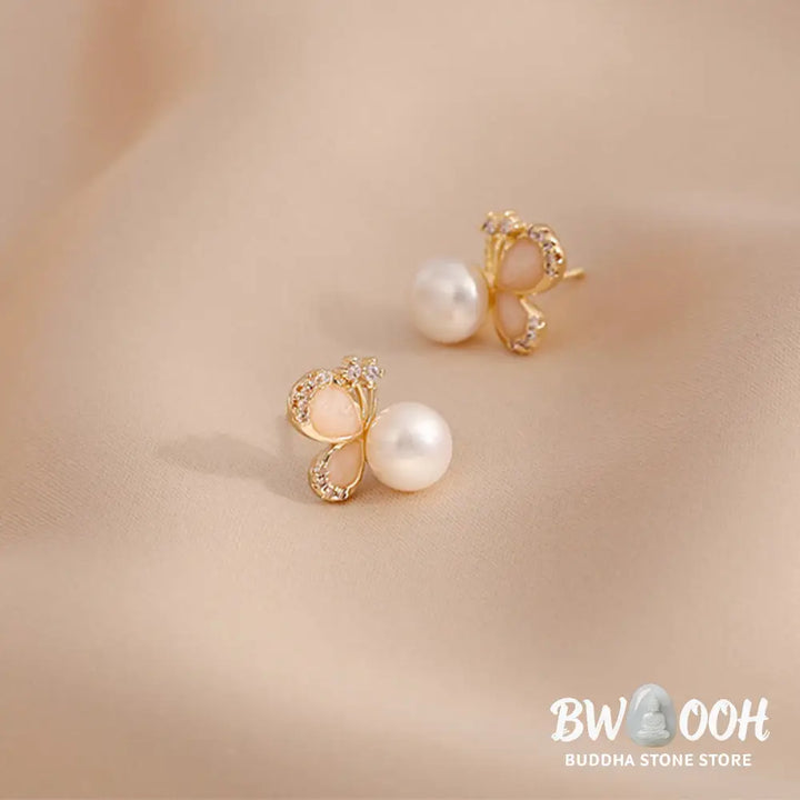 Buddha Stones 18k Gold Plated Pearl Butterfly Love Freedom Stud Earrings - Pearl Butterfly - Earrings