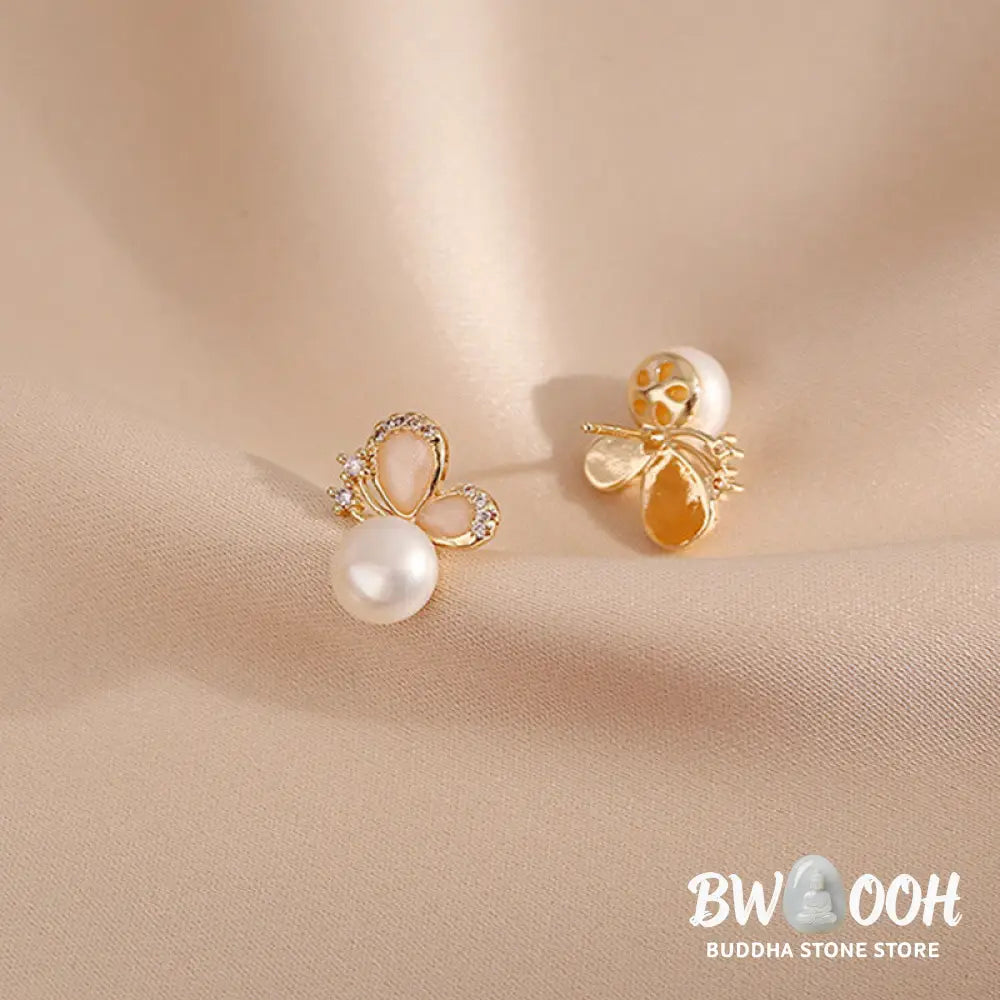 Buddha Stones 18k Gold Plated Pearl Butterfly Love Freedom Stud Earrings - Pearl Butterfly - Earrings