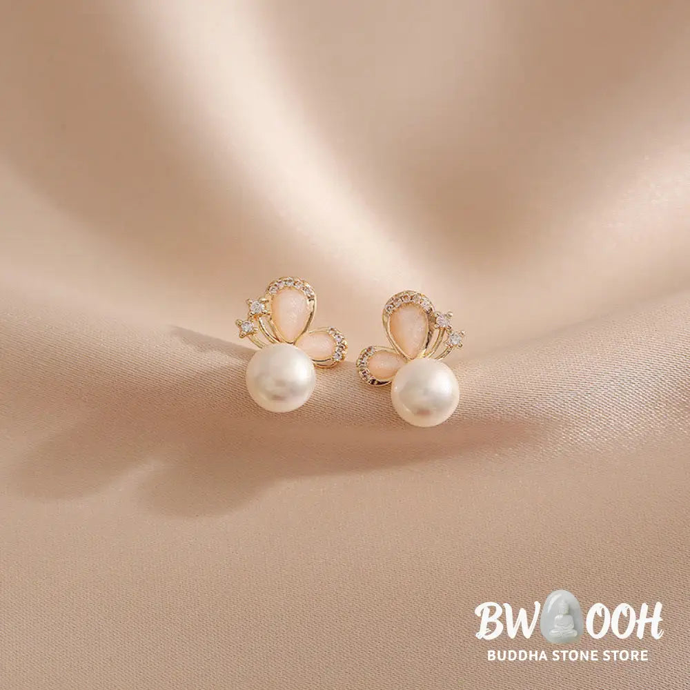 Buddha Stones 18k Gold Plated Pearl Butterfly Love Freedom Stud Earrings - Pearl Butterfly - Earrings