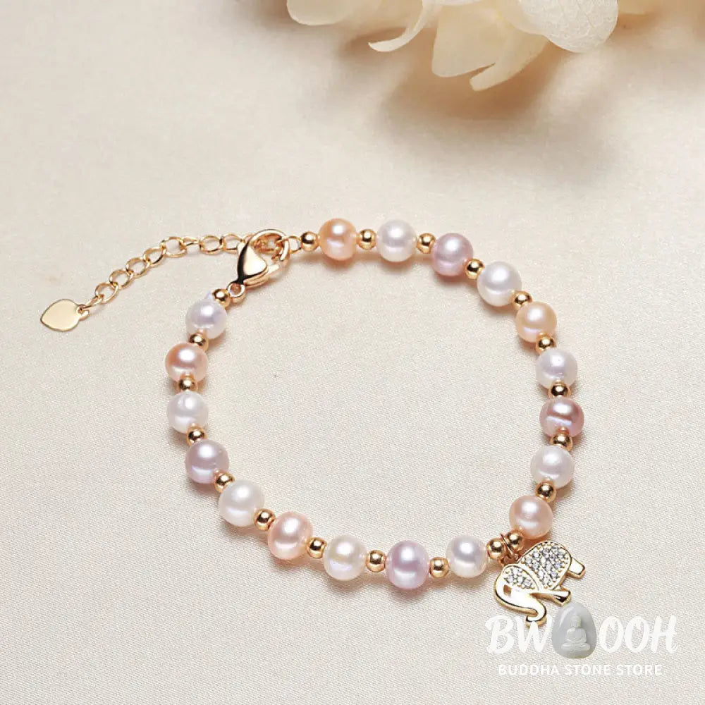 BWOOOH 18K Gold Plated Pearl Elephant Zircon Charm Sincerity Bracelet | spiritual healing bracelet