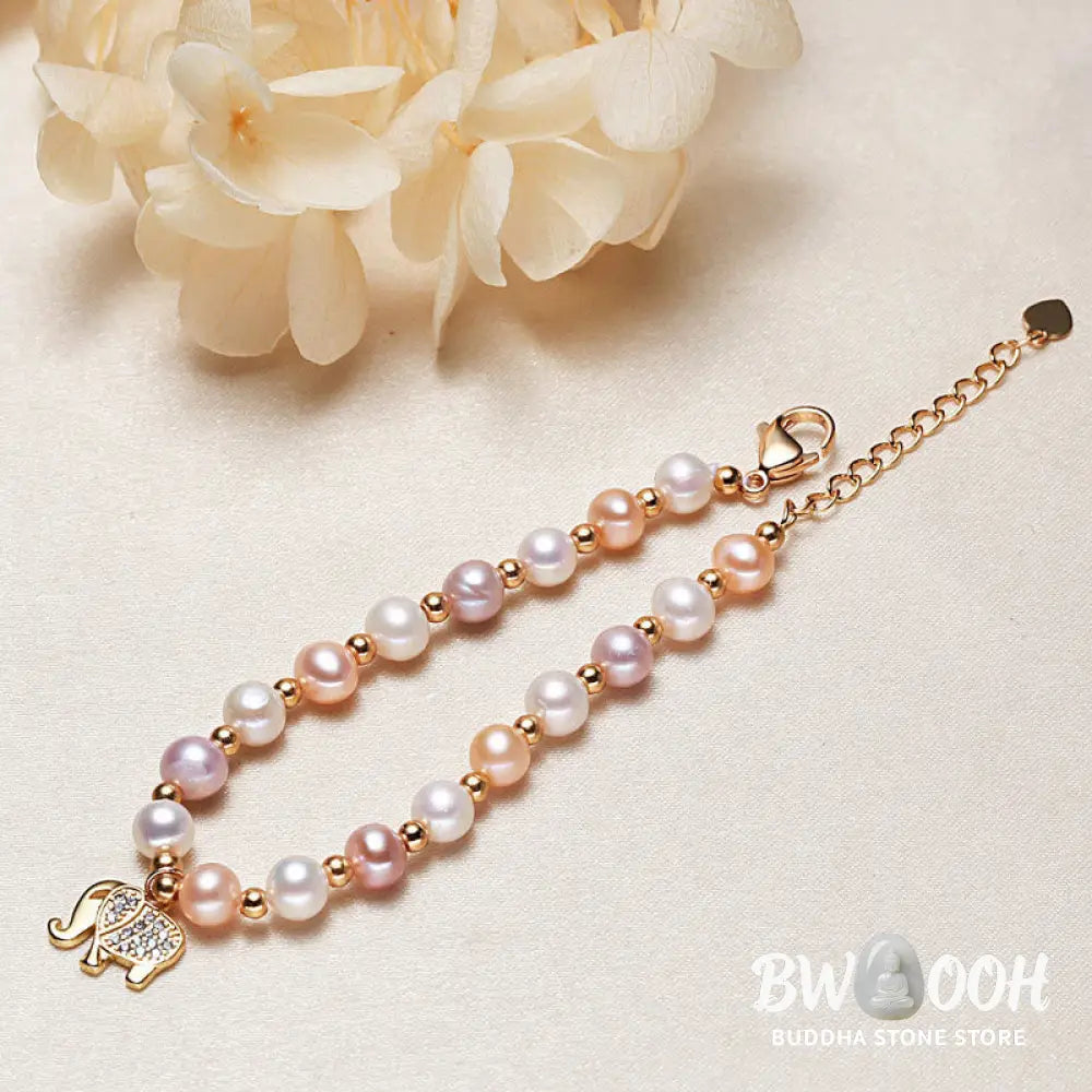 BWOOOH 18K Gold Plated Pearl Elephant Zircon Charm Sincerity Bracelet | spiritual healing bracelet