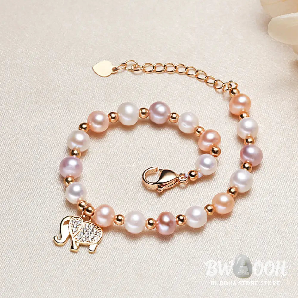 BWOOOH 18K Gold Plated Pearl Elephant Zircon Charm Sincerity Bracelet | spiritual healing bracelet