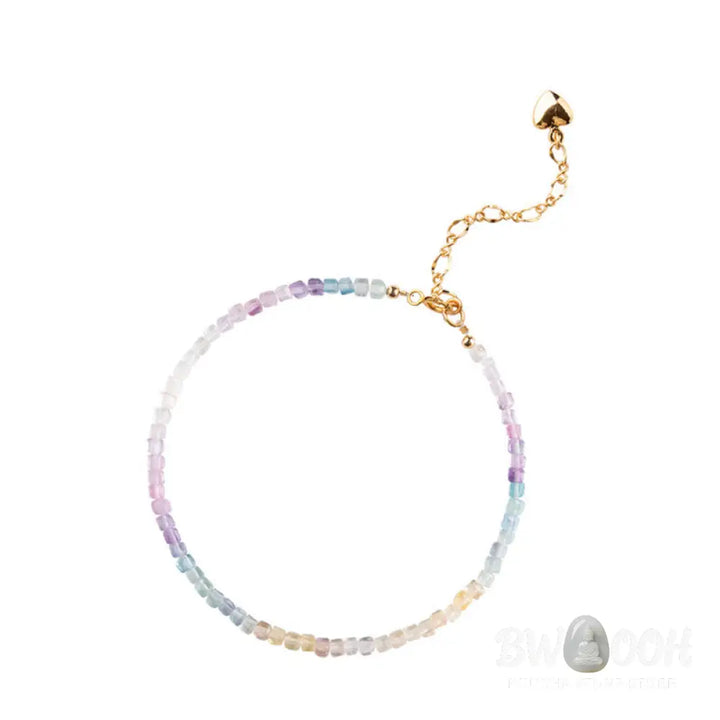 Buddha Stones 2.5mm Fluorite Ultra-thin Beads 14k Gold Plated Copper Heart Power Bracelet - BWOOOH - 2.5mm