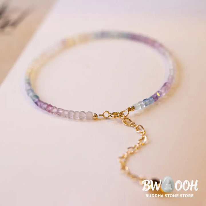Buddha Stones 2.5mm Fluorite Ultra-thin Beads 14k Gold Plated Copper Heart Power Bracelet - BWOOOH - 2.5mm