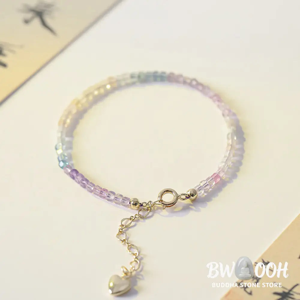 Buddha Stones 2.5mm Fluorite Ultra-thin Beads 14k Gold Plated Copper Heart Power Bracelet - BWOOOH - 2.5mm