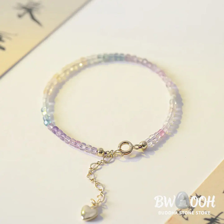 Buddha Stones 2.5mm Fluorite Ultra-thin Beads 14k Gold Plated Copper Heart Power Bracelet - BWOOOH - 2.5mm