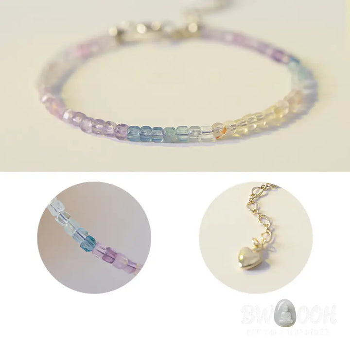 Buddha Stones 2.5mm Fluorite Ultra-thin Beads 14k Gold Plated Copper Heart Power Bracelet - BWOOOH - 2.5mm