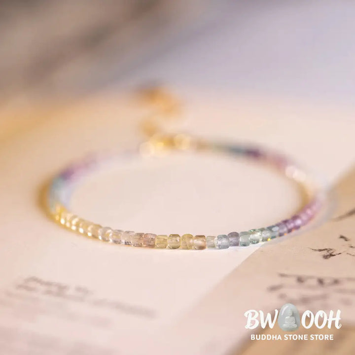 Buddha Stones 2.5mm Fluorite Ultra-thin Beads 14k Gold Plated Copper Heart Power Bracelet - BWOOOH - 2.5mm