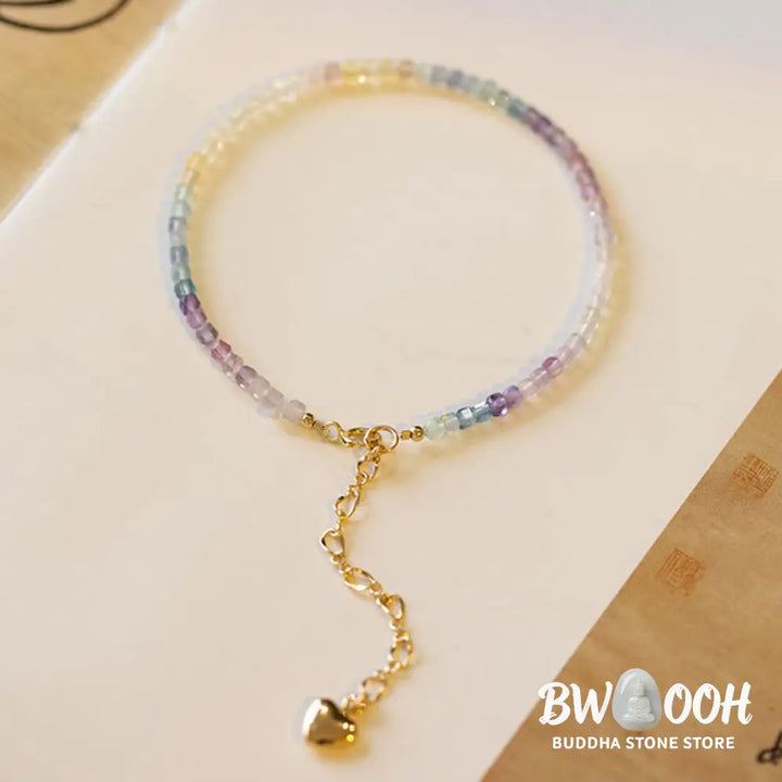 Buddha Stones 2.5mm Fluorite Ultra-thin Beads 14k Gold Plated Copper Heart Power Bracelet - BWOOOH - 2.5mm