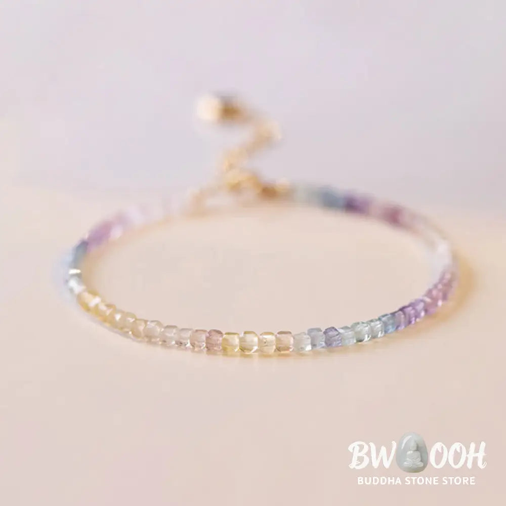 Buddha Stones 2.5mm Fluorite Ultra-thin Beads 14k Gold Plated Copper Heart Power Bracelet - BWOOOH - 2.5mm