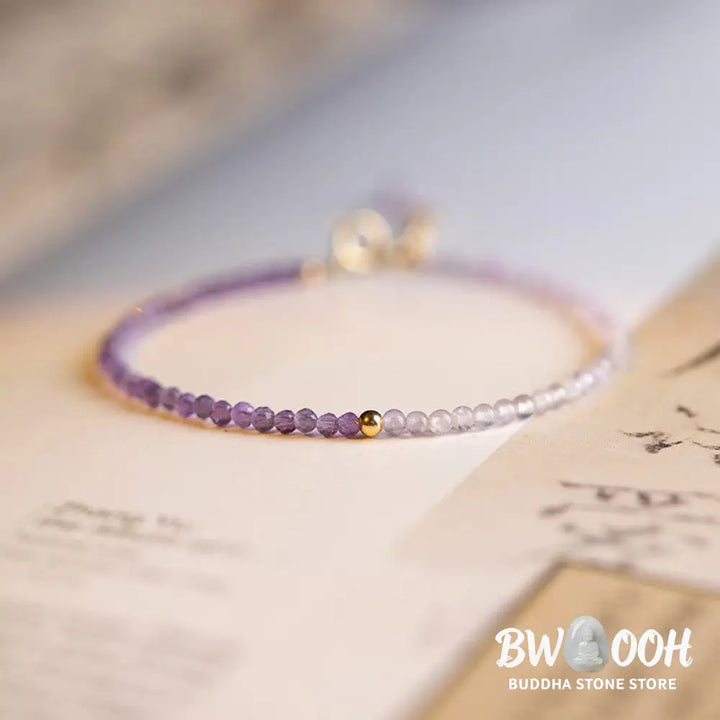 Buddha Stones 2.5mm Natural Amethyst Ultra-thin Beads 14k Gold Plated Copper Inner Peace Bracelet - BWOOOH - Bracelet