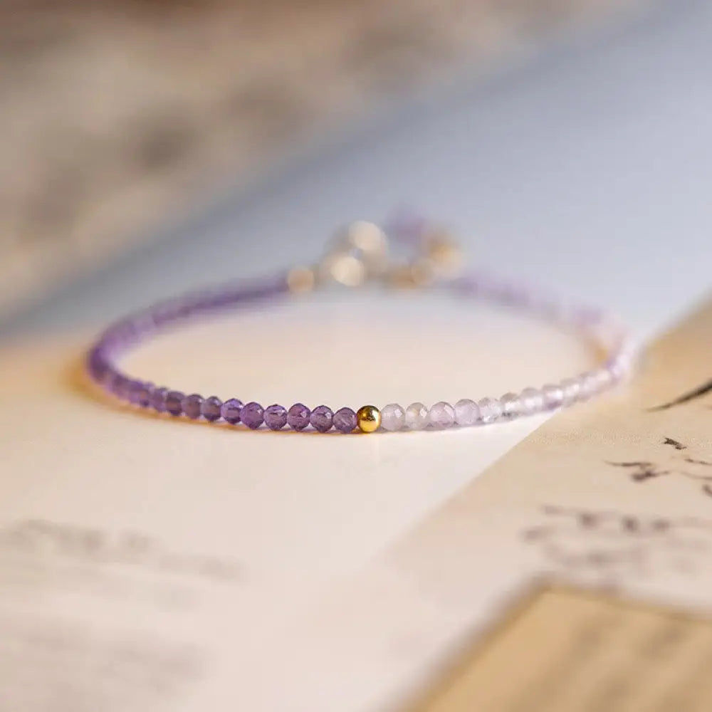 Buddha Stones 2.5mm Natural Amethyst Ultra-thin Beads 14k Gold Plated Copper Inner Peace Bracelet - BWOOOH - 2.5mm