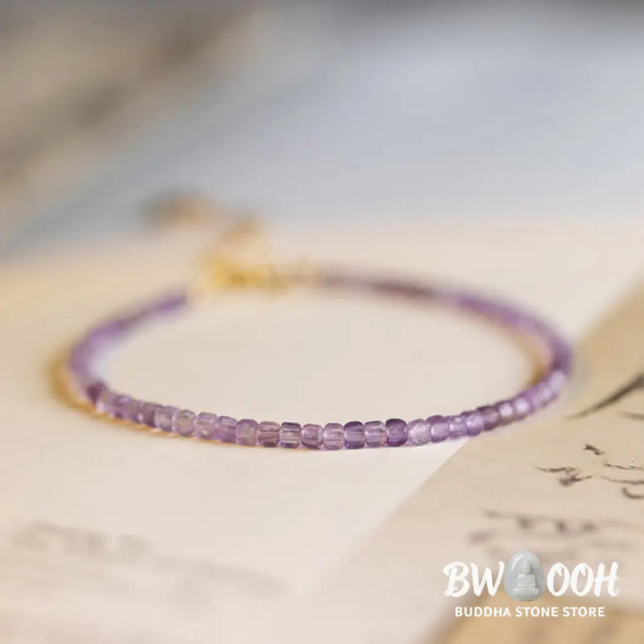 Buddha Stones 2.5mm Natural Amethyst Ultra-thin Beads 14k Gold Plated Copper Inner Peace Bracelet - BWOOOH - 2.5mm