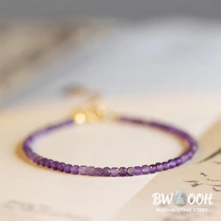 Buddha Stones 2.5mm Natural Amethyst Ultra-thin Beads 14k Gold Plated Copper Inner Peace Bracelet - BWOOOH - 2.5mm