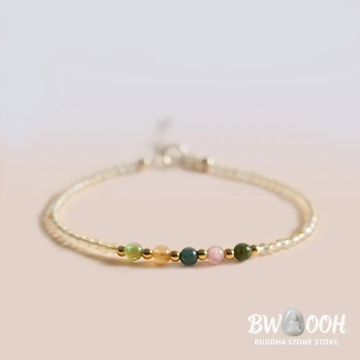 Buddha Stones 2.5mm Ultra-thin Citrine Tourmaline 14K Gold Filled Copper Beads Prosperity Bracelet - BWOOOH