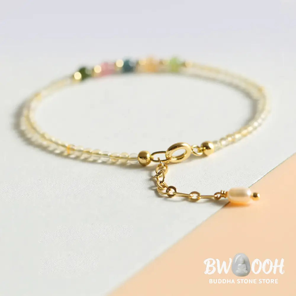 Buddha Stones 2.5mm Ultra-thin Citrine Tourmaline 14K Gold Filled Copper Beads Prosperity Bracelet - BWOOOH