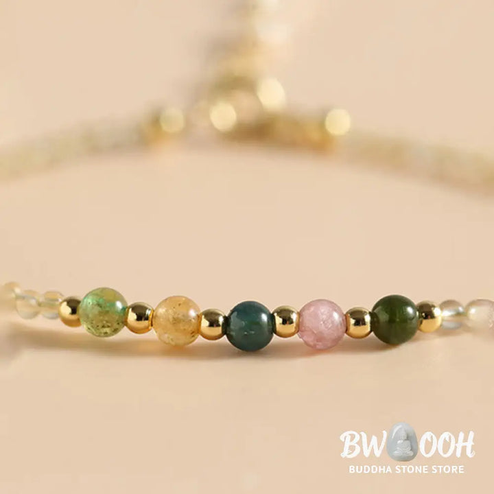 Buddha Stones 2.5mm Ultra-thin Citrine Tourmaline 14K Gold Filled Copper Beads Prosperity Bracelet - BWOOOH