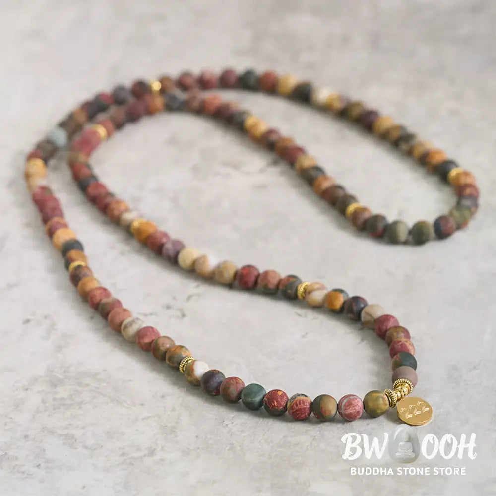 Buddha Stones 222 Angel Number 108 Mala Beads Picasso Jasper Stone Energy Mala - 222 - Mala