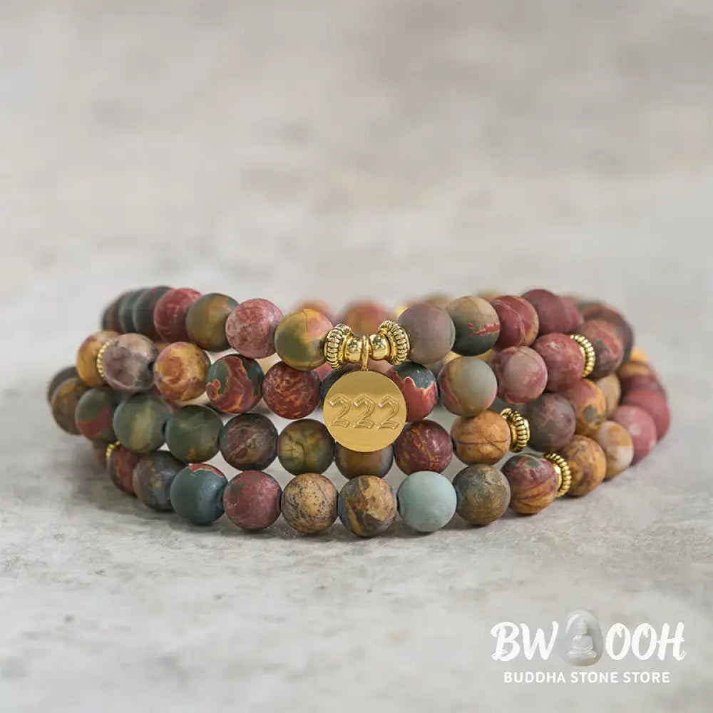 Buddha Stones 222 Angel Number 108 Mala Beads Picasso Jasper Stone Energy Mala - 222 - Mala