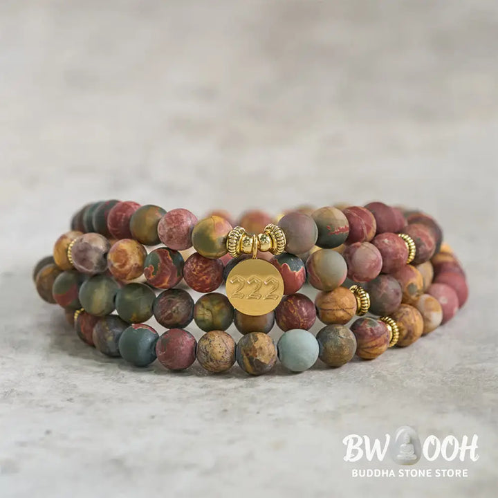 Buddha Stones 222 Angel Number 108 Mala Beads Picasso Jasper Stone Energy Mala - 222 - Mala