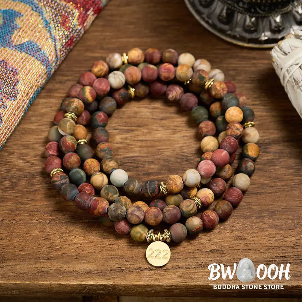 Buddha Stones 222 Angel Number 108 Mala Beads Picasso Jasper Stone Energy Mala - 222 - Mala