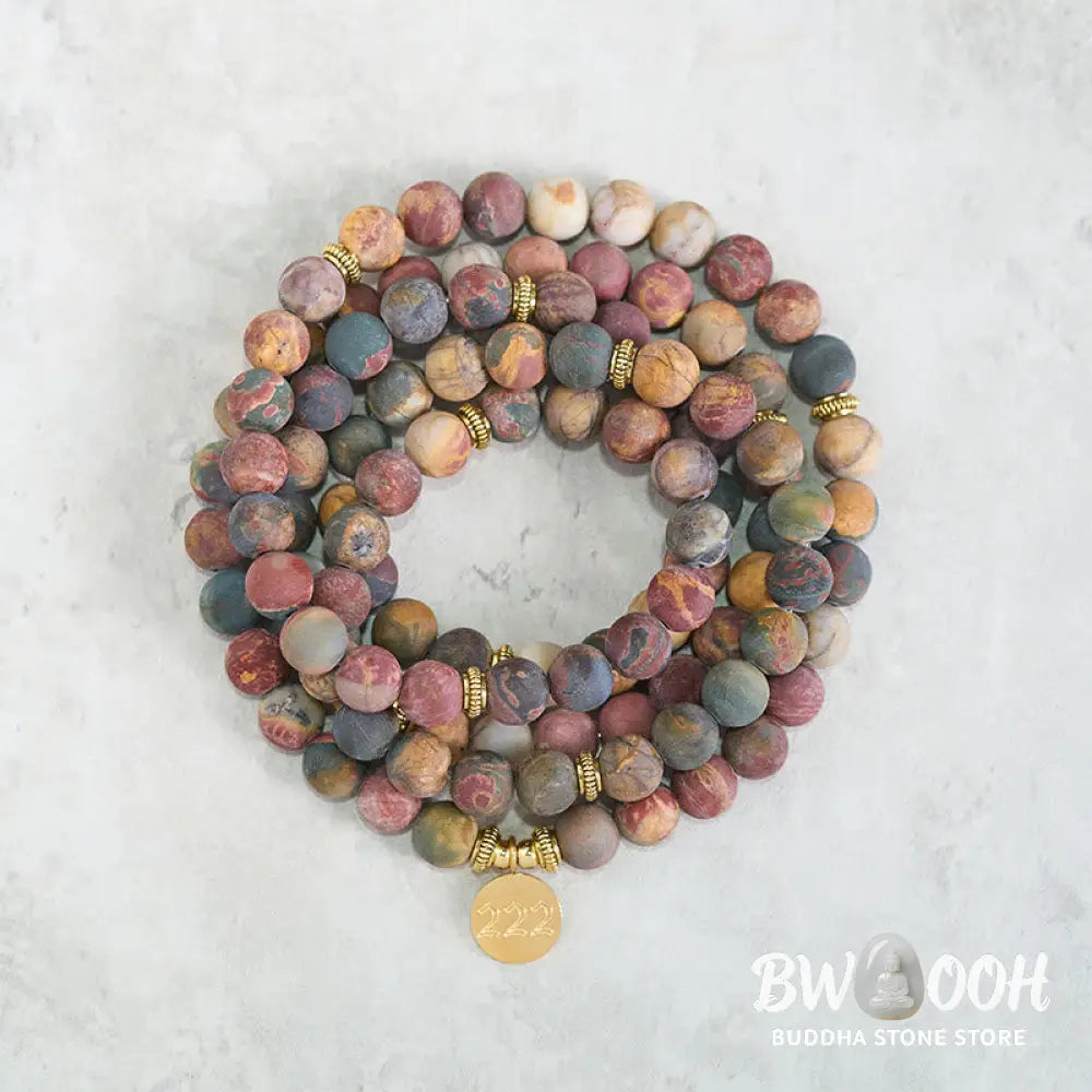 Buddha Stones 222 Angel Number 108 Mala Beads Picasso Jasper Stone Energy Mala - 222 - Mala