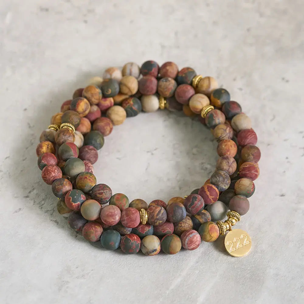 BWOOOH 222 Angel Number 108 Mala Beads Picasso Jasper Sto