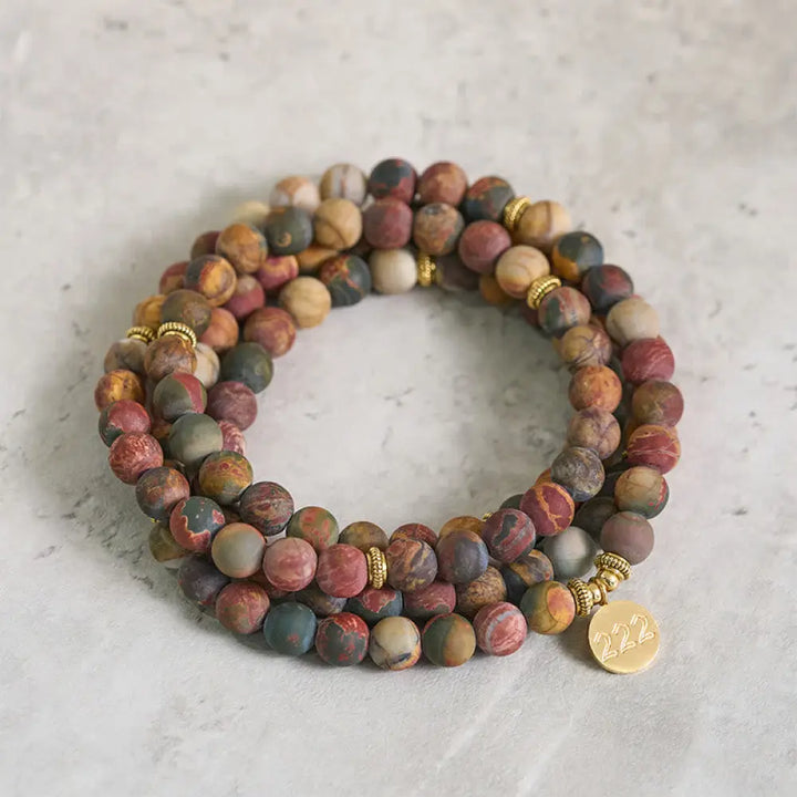 BWOOOH 222 Angel Number 108 Mala Beads Picasso Jasper Sto
