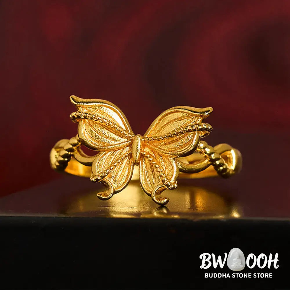 Buddha Stones 24k Gold Plated Brass Butterfly Symbol Adjustable Love Ring - Adjustable(Inner Diameter: 16.8mm) - Ring