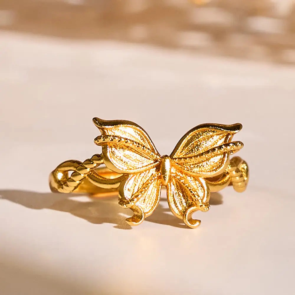 BWOOOH 24k Gold Plated Brass Butterfly Symbol Adjustable Love Ring — Gold Plated crystal healing bracelet for spiritual he...