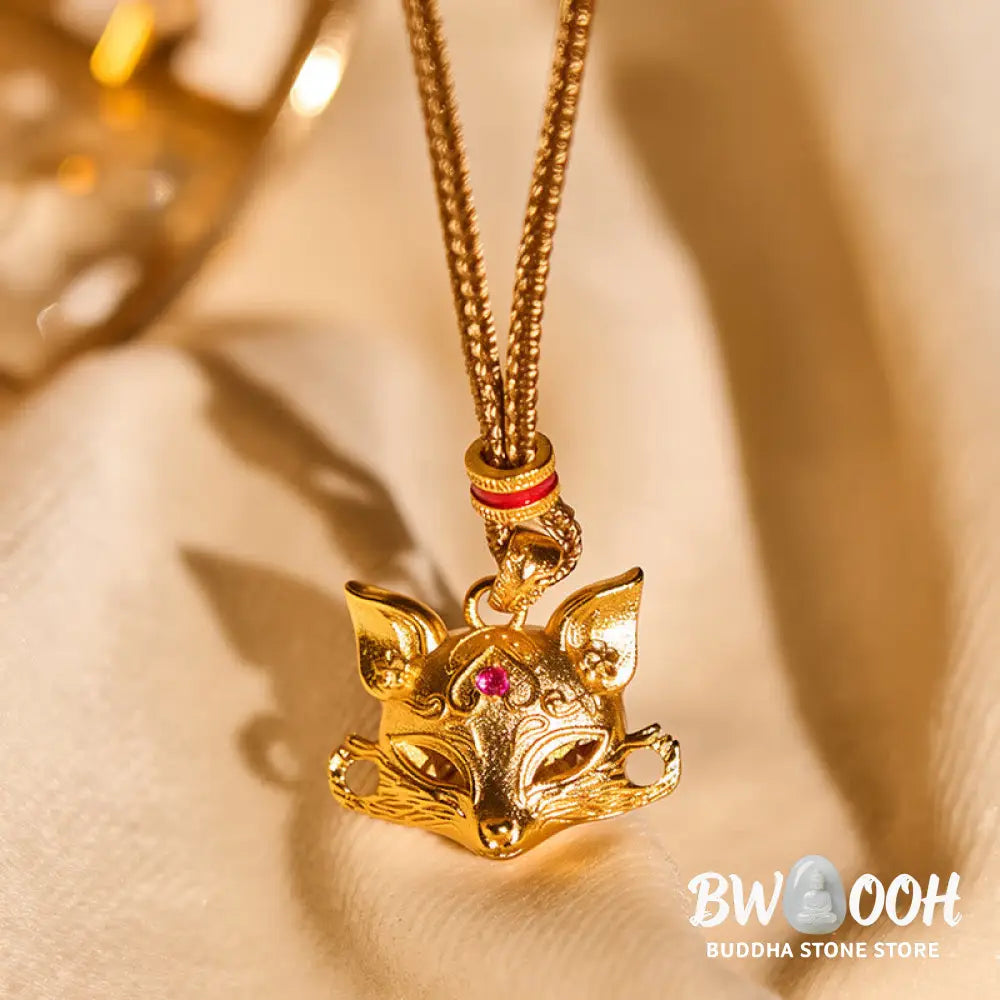 Buddha Stones 24k Gold Plated Brass Fox Charm Texture Rope Necklace Pendant - BWOOOH - Fox - Necklaces &amp; Pendants