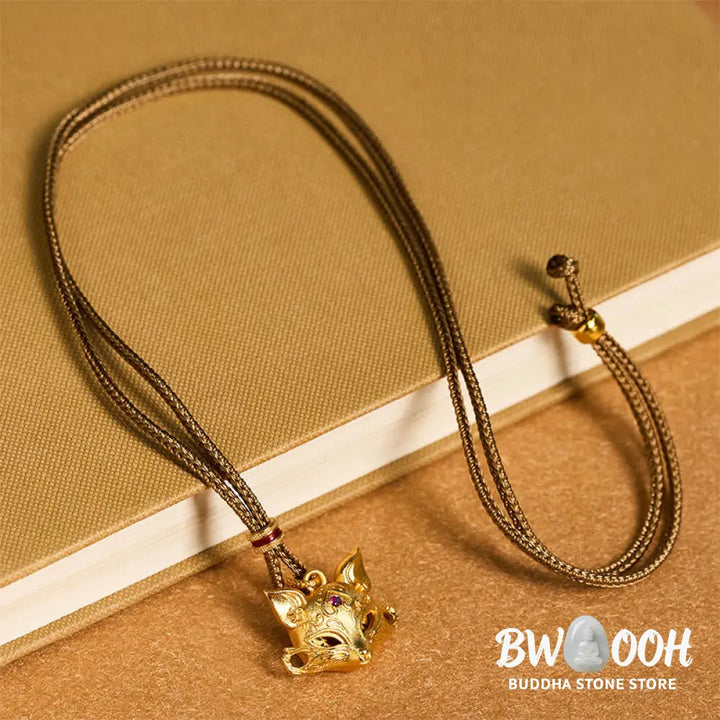 Buddha Stones 24k Gold Plated Brass Fox Charm Texture Rope Necklace Pendant - BWOOOH - Fox - Necklaces &amp; Pendants