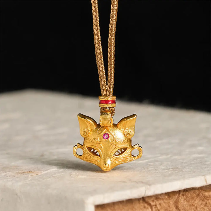 BWOOOH 24k Gold Plated Brass Fox Charm Texture Rope Necklace Pendant