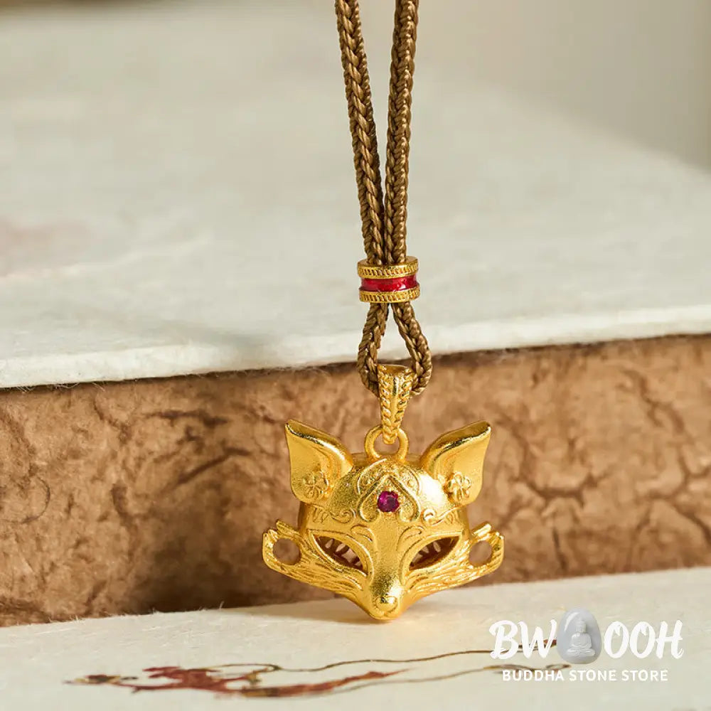 Buddha Stones 24k Gold Plated Brass Fox Charm Texture Rope Necklace Pendant - BWOOOH - Fox - Necklaces & Pendants
