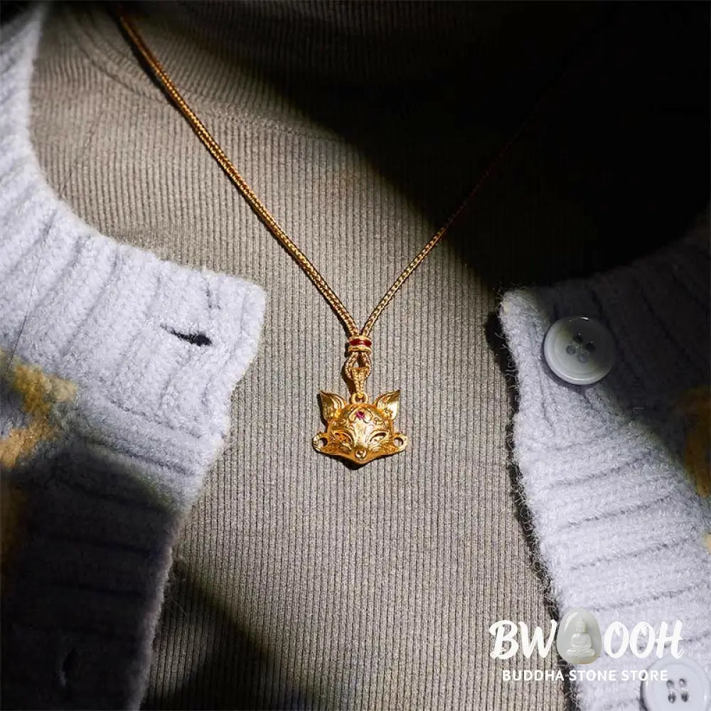 Buddha Stones 24k Gold Plated Brass Fox Charm Texture Rope Necklace Pendant - BWOOOH - Fox - Necklaces &amp; Pendants