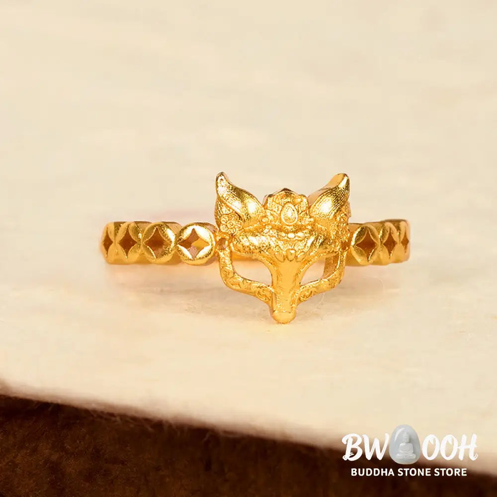 Buddha Stones 24k Gold Plated Brass Fox Coin Hollow Design Adjustable Ring - Adjustable - Ring