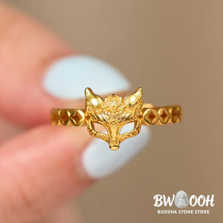 Buddha Stones 24k Gold Plated Brass Fox Coin Hollow Design Adjustable Ring - Adjustable - Ring