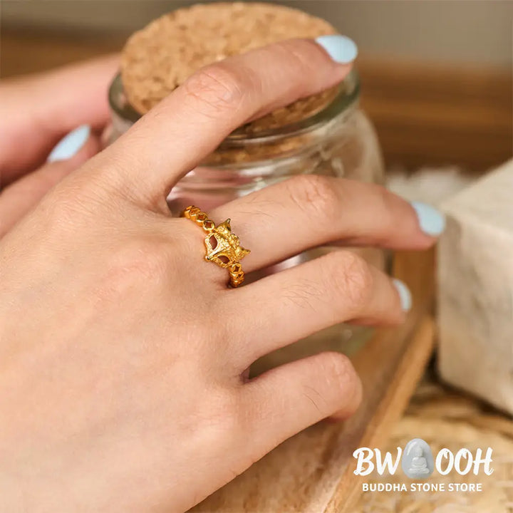 Buddha Stones 24k Gold Plated Brass Fox Coin Hollow Design Adjustable Ring - Adjustable - Ring