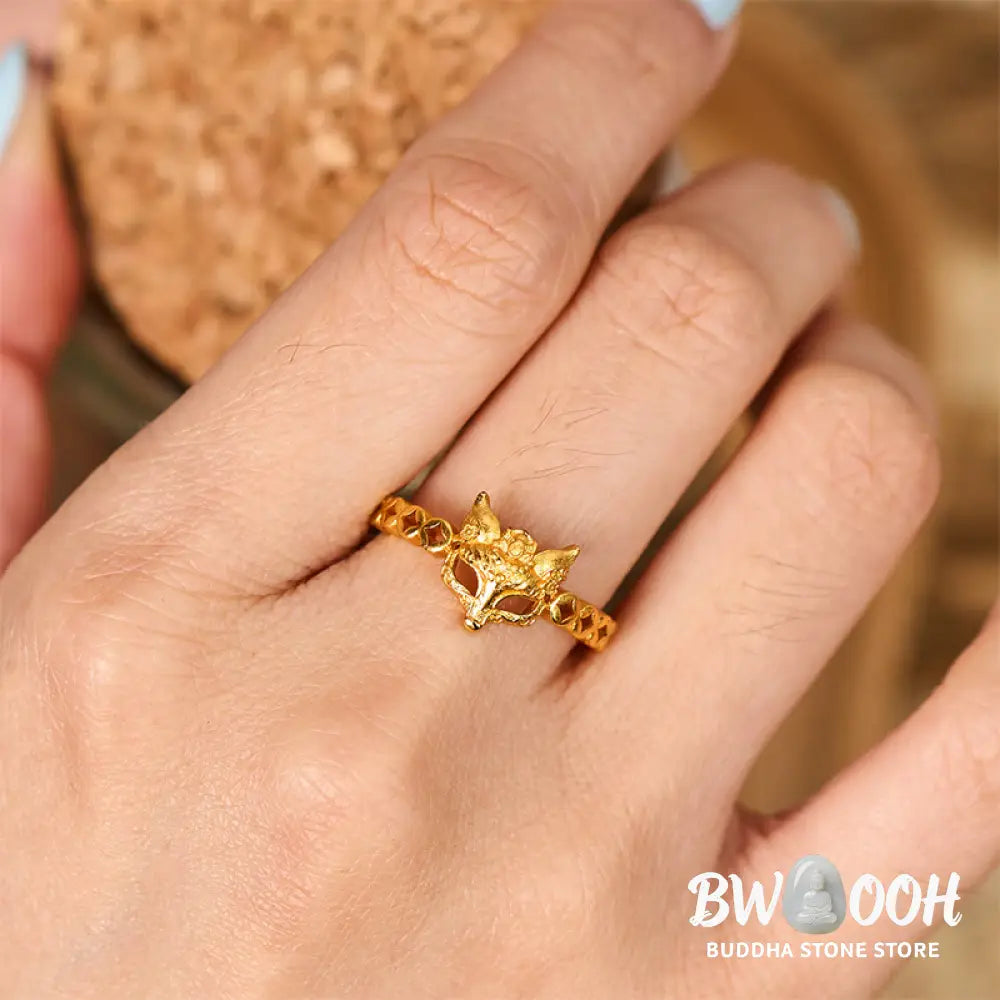 Buddha Stones 24k Gold Plated Brass Fox Coin Hollow Design Adjustable Ring - Adjustable - Ring