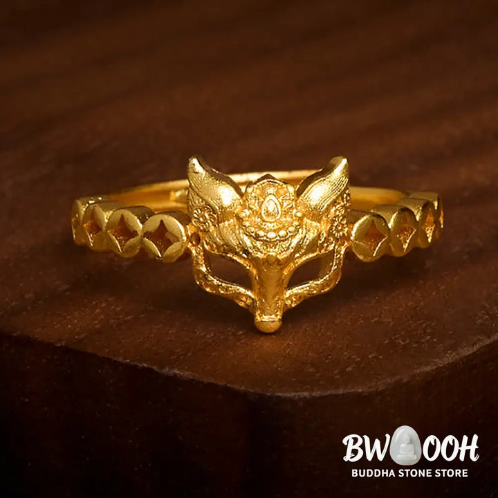 Buddha Stones 24k Gold Plated Brass Fox Coin Hollow Design Adjustable Ring - Adjustable - Ring