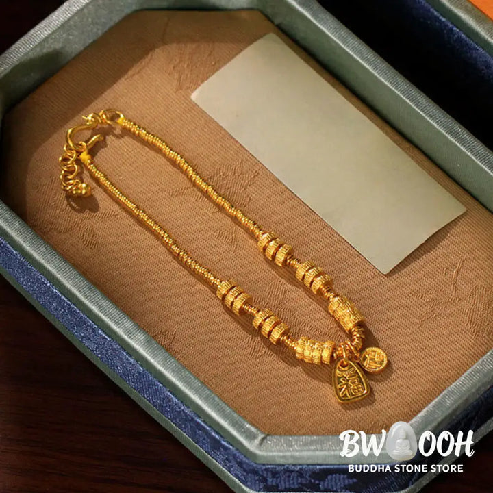 Buddha Stones 24k Gold Plated Brass Fu Character Lucky Charm Blessing Bracelet - Brass(Wrist Circumference: 15-19cm)