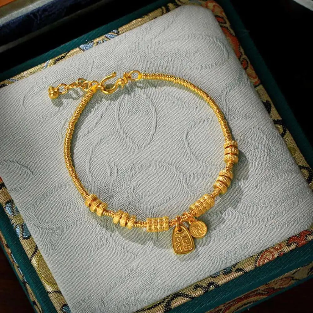 BWOOOH 24k Gold Plated Brass Fu Character Lucky Charm Ble