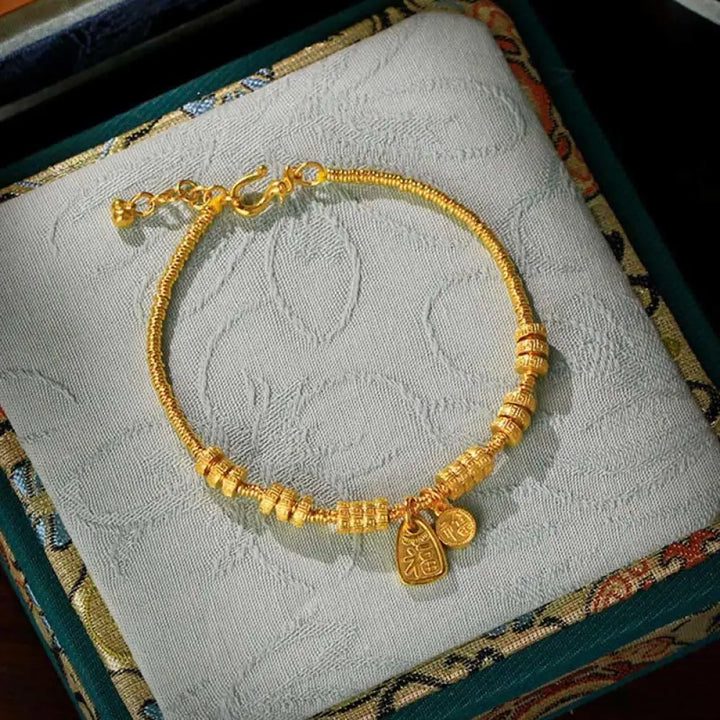 BWOOOH 24k Gold Plated Brass Fu Character Lucky Charm Ble