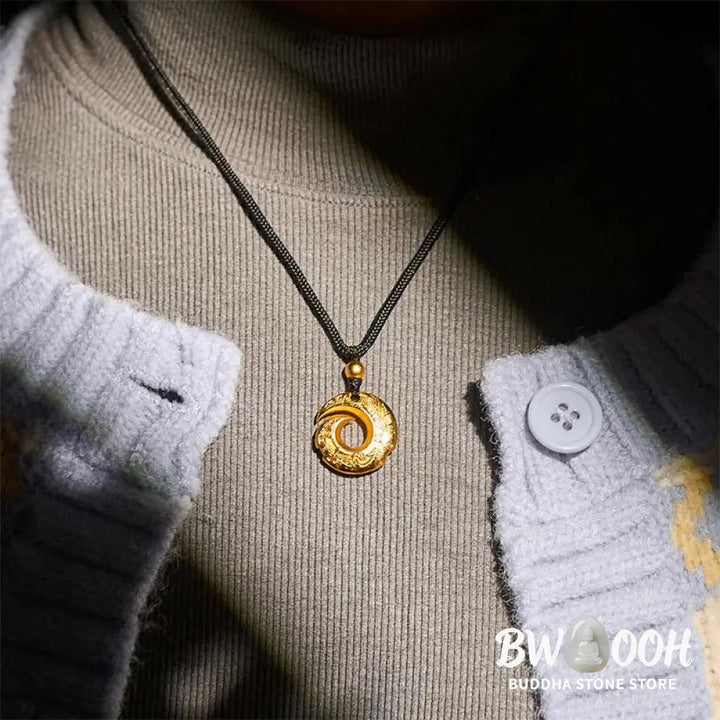 Buddha Stones 24k Gold Plated Brass Peace Buckle Black Rope Auspicious Necklace Pendant - BWOOOH - Peace Buckle