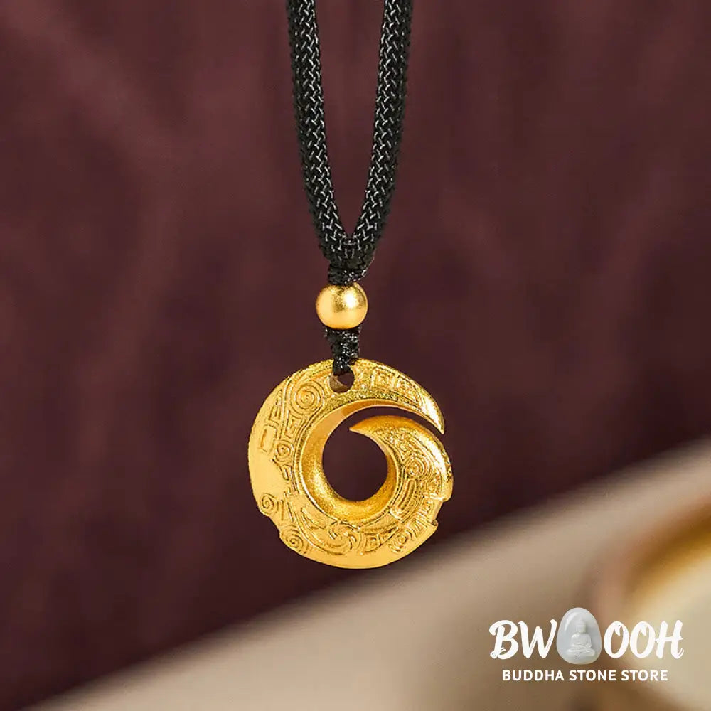 Buddha Stones 24k Gold Plated Brass Peace Buckle Black Rope Auspicious Necklace Pendant - BWOOOH - Peace Buckle