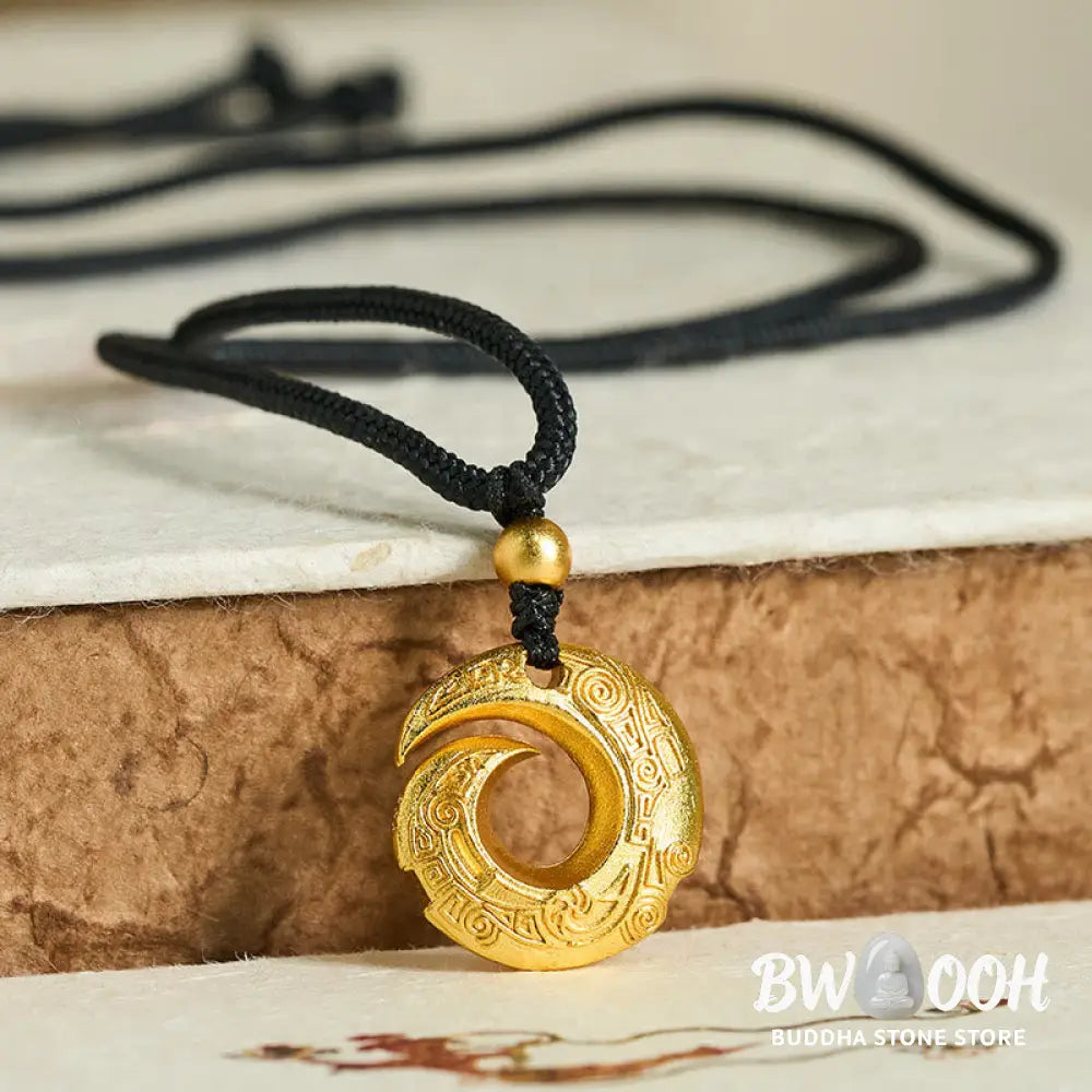 Buddha Stones 24k Gold Plated Brass Peace Buckle Black Rope Auspicious Necklace Pendant - BWOOOH - Peace Buckle